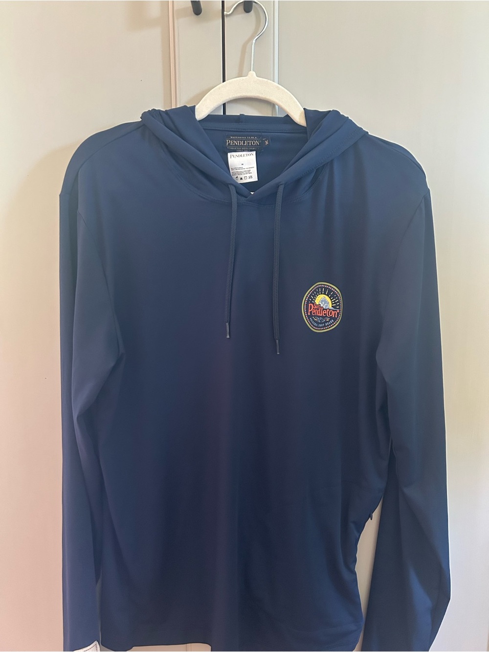 Pendleton Navy Hooded Long-Sleeve Pullover with Small Patch Logo